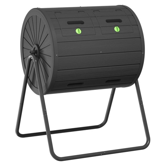 45 Gallon Compost Bin Outdoor, Dual Chamber Tumbling Composter with Sliding Door