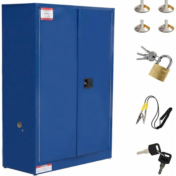 45 Gallon Flammable Safety Cabinet, 43" x 18" x 65"Fireproof Chemical Storage Cabinet with Double-Wall Steel, Adjustable Shelves, Locking Manual-Close Doors for Lab Garage Warehouse - Blue