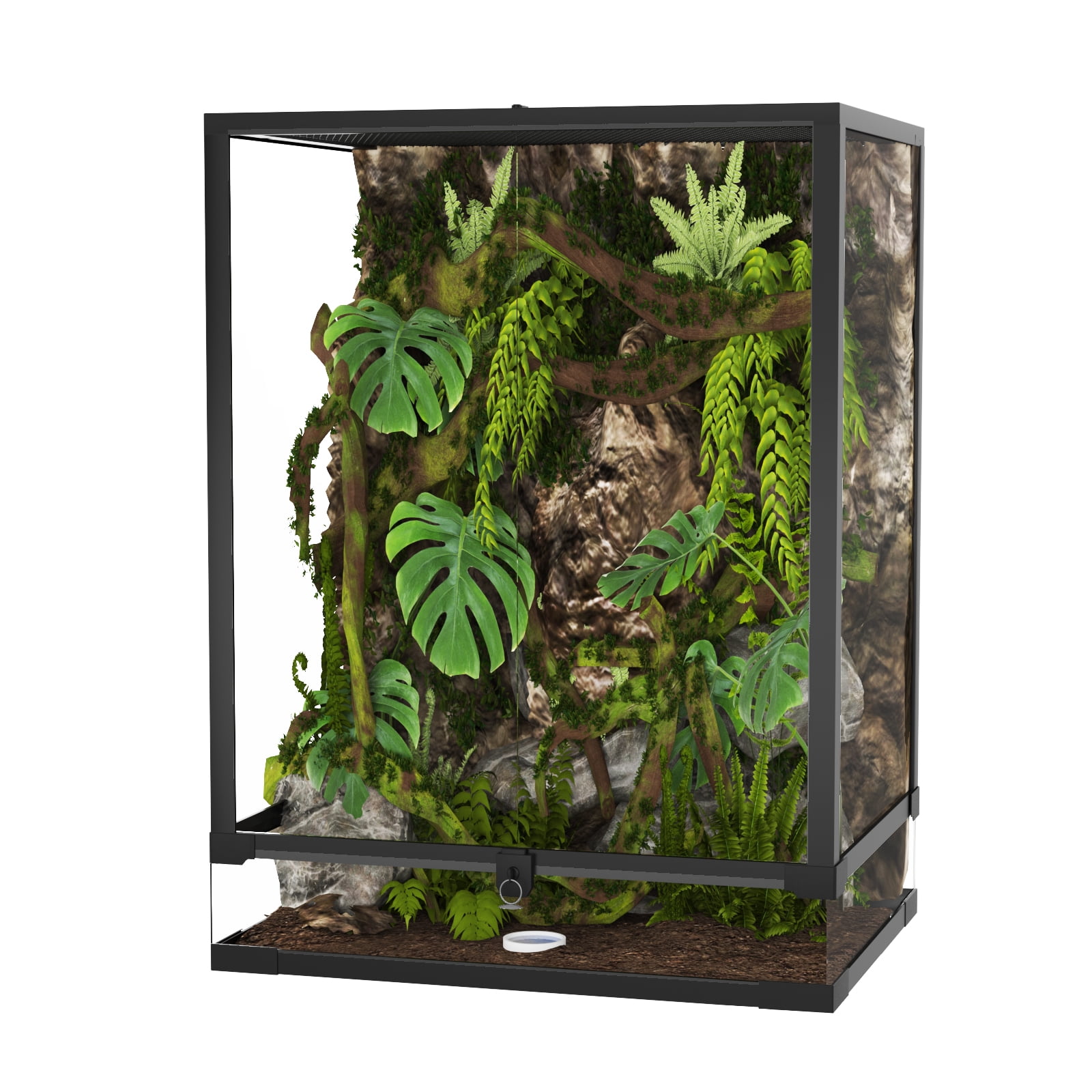 45 Gallon Glass Reptile Terrarium - 24"x18"x24" Tall Enclosure with Double Hinge Doors, Top Screen Ventilation & Water-Tight Base, for Bearded Dragons, Chameleons, Snakes & Frogs