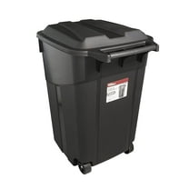 45 Gallon Large Trash Can with Wheels, Heavy Duty Wheeled Garbage Trash Can with Handle and Lid for Outdoor Garden, Plastic Rubbish Can Waste Bin for Outdoor Indoor, Black (1)