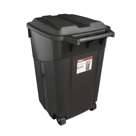 45 Gallon Large Trash Can with Wheels, Heavy Duty Wheeled Garbage Trash Can with Handle and Lid for Outdoor Garden, Plastic Rubbish Can Waste Bin for Outdoor Indoor, Black (1)
