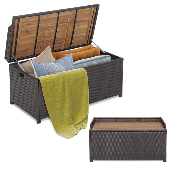 45 Gallon Patio Storage Bench with Zipper Liner, Outdoor Deck Storage Box with Seat