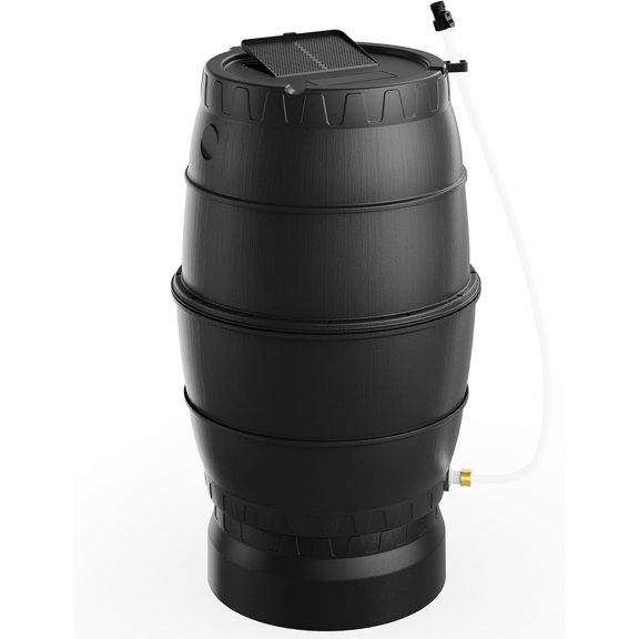 45 Gallon Rain Barrel Storage Container With Raised Stand For Gutter Downspout Rainwater Collection Mesh Screen Screened Top Water Storage Barrel Spigot Overflow Outlet Garden Irrigation Backyard Out