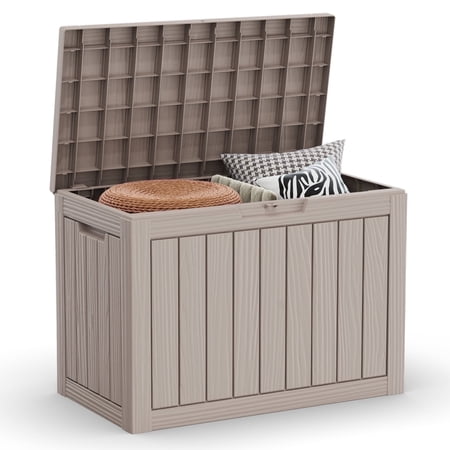 45 Gallon Lockable Grey Resin Deck Box, Waterproof Outdoor Storage Container for Patio Furniture and Garden Tools(Grey)