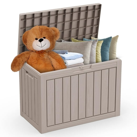 45 Gallon Resin Waterproof Deck Box, Outdoor Storage Box for Patio Furniture, Cushions, Garden Tools and Pool Supplies, UV Resistant, Lockable Lid and Side Handles, Grey