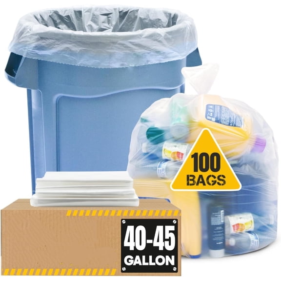 45 Gallon Trash Bags Heavy Duty, (Huge 100 Bags w/Ties) Clear Recycling Extra Large Trash Bag Liners