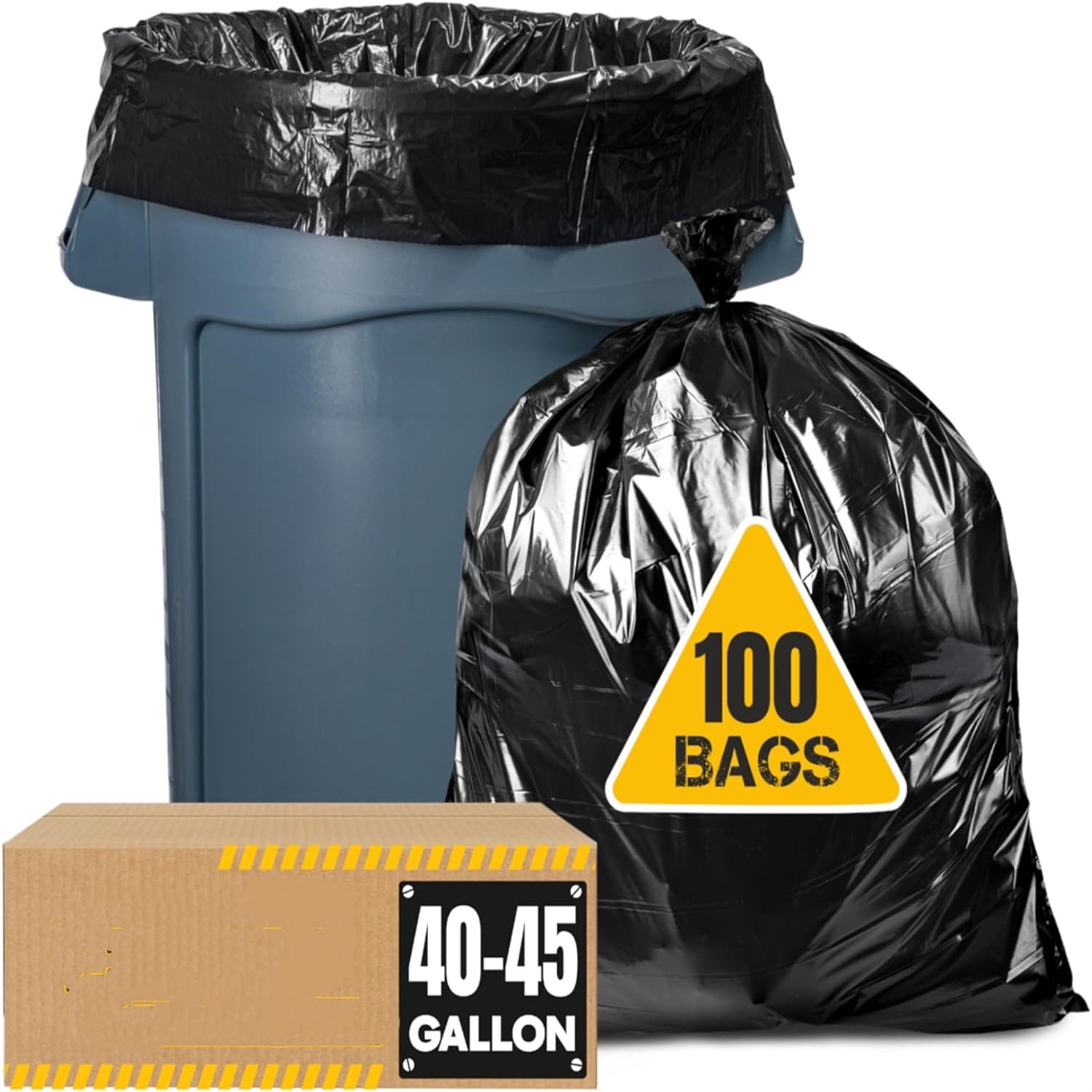 45 Gallon Trash Bags, (Value-Pack 100 Bags w/Ties) Extra Large Black Garbage Bags - 39 Gallon - 40 Gallon - 42 Gallon - 44 Gallon - 45 Gallon Large Trash Bag Can Liners Capacity