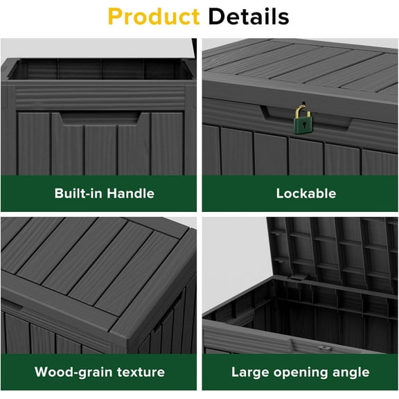 45 Gallon Waterproof Resin Deck Box – Large Lockable Indoor/Outdoor Storage Container and Bench Seat for Garden Tools, Patio Cushions & Pool Accessories – Black