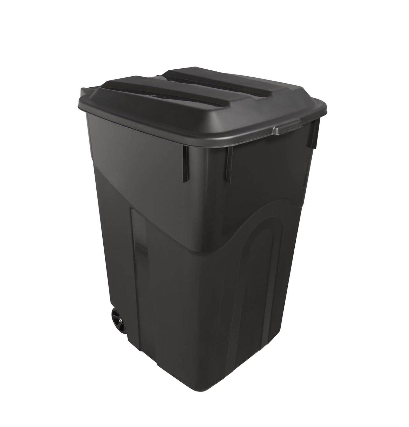 45 Gallon Wheeled Garbage Can, Plastic Trash Can Attached Lid, Heavy