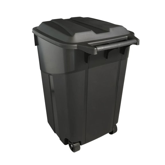 45-Gallons Black Plastic Wheeled Trash Can with Lid Outdoor, Long-Lasting Service Life