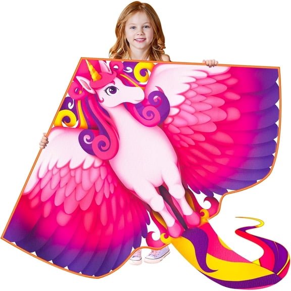 Unicorn Kite for Kids Adults Beginner, Easy to Fly Large Beach Kite 45'' with 56" Tail