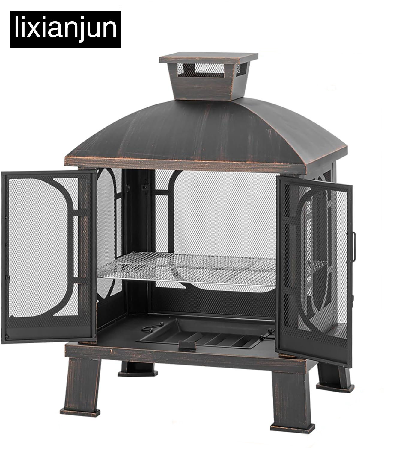 45" H×31''W Metal Chiminea Fire Pit with Grill, Wood Burning Fire Pits