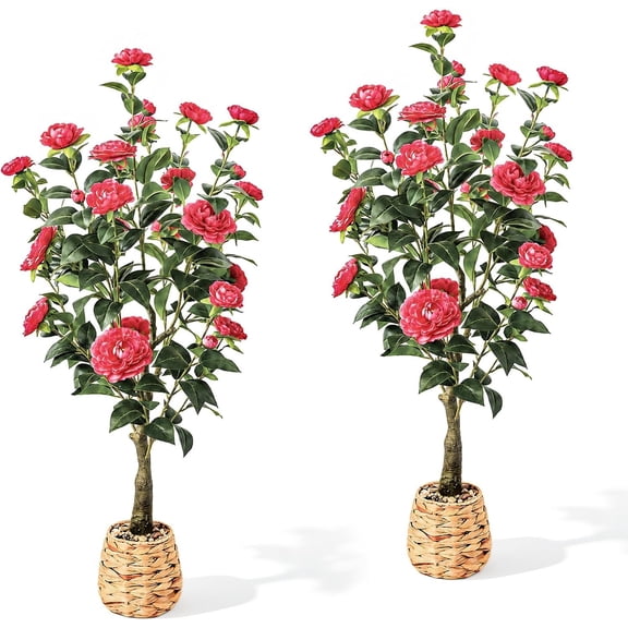 45" H Artificial Tree 2 Pack - Woven Planter with 28 ,Faux for Office Decor & Indoor Outdoor Wedding Decor(red)