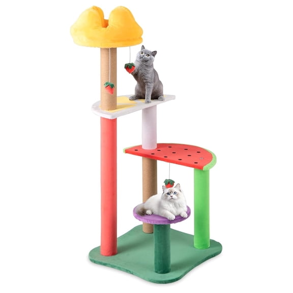 45 Inch Cat Tree Tower, Fruit Cat Tree with Scratching Posts, Plush Perch, Strawberry Balls, Multi-Level Indoor Cat Tower