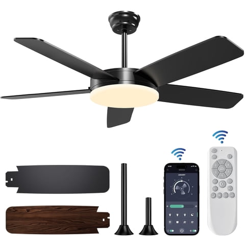 Kaqinu Ceiling Fans with Lights and Remote & App Control,45 inch Modern Ceiling Fans,6 Speeds 3 Colors for Indoor Black