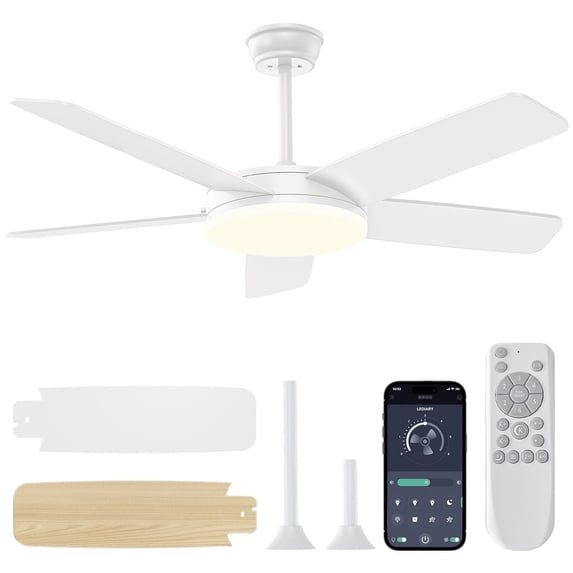 Kaqinu Ceiling Fans with Lights and Remote & App Control,45 inch Modern Ceiling Fans,6 Speeds 3 Colors for Indoor White