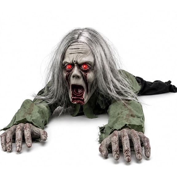 45-Inch Crawling Zombie Animatronic Halloween Decoration, (#1) | 45-Inch Sound Activated Moving Zombie with Glowing Red Eyes & Spooky Sounds, Creepy Floor Prop for Haunted House