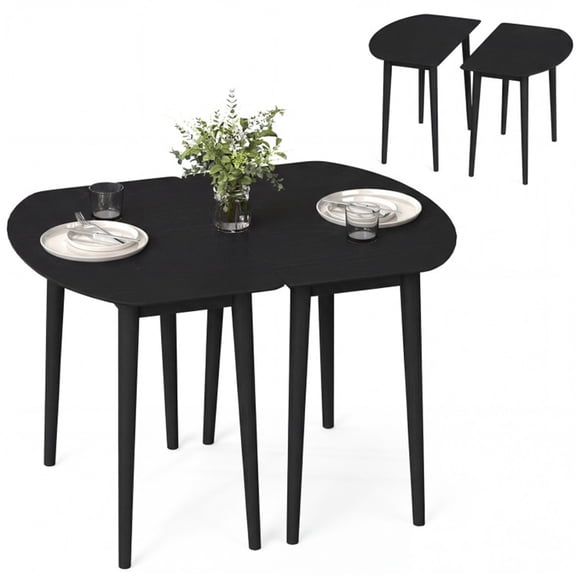 45 Inch Extendable Dining Table Set 2 Half Round Convertible Oval Black 4-6 People
