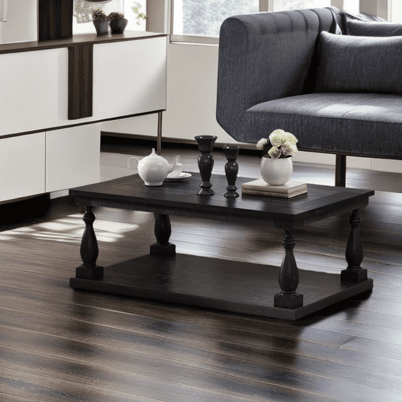45 Inch Farmhouse Coffee Table,Solid Wood Coffee Table,Storage Coffee Tables for Living Room, Rustic Floor Shelf Coffee Table w/Storage,Easy Assembly