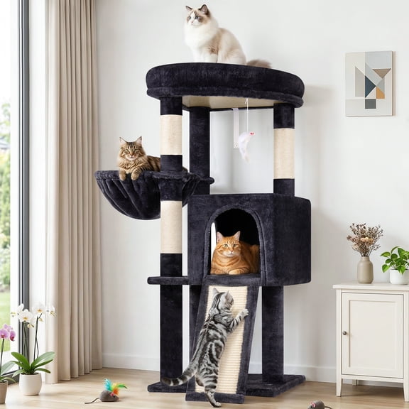 45 Inch Kitty Tower with Kitty Condo, Hammock and Sisal Scratching Posts, Indoor Activity Center for Small Cats & All Breeds, F45, Dark Gray