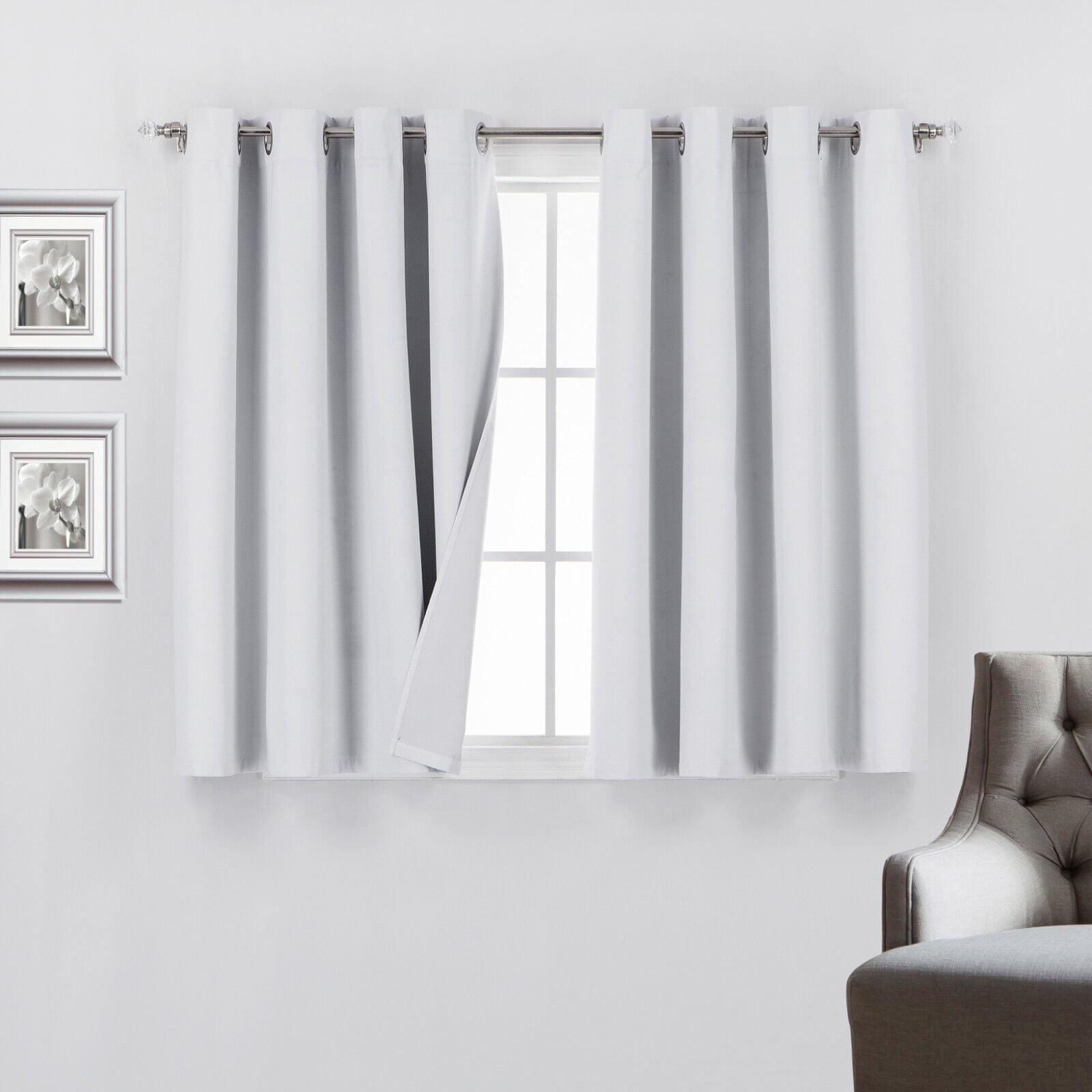 45 Inch Long Grommet Top 100% Blackout Window Curtain Treatment Panels for Bedroom, Living Room or Dining Room, 52"W x 45"L, White