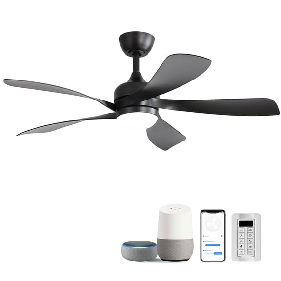 45 Inch Matte Black Smart Ceiling Fan with DC Motor Alexa APP Control Quiet Reversible Operation Dimmable Lighting and Timer