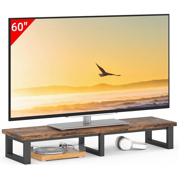 45 Inch TV Riser Stand for 32 to 60 Inch TVs with Steel Legs Rustic Brown