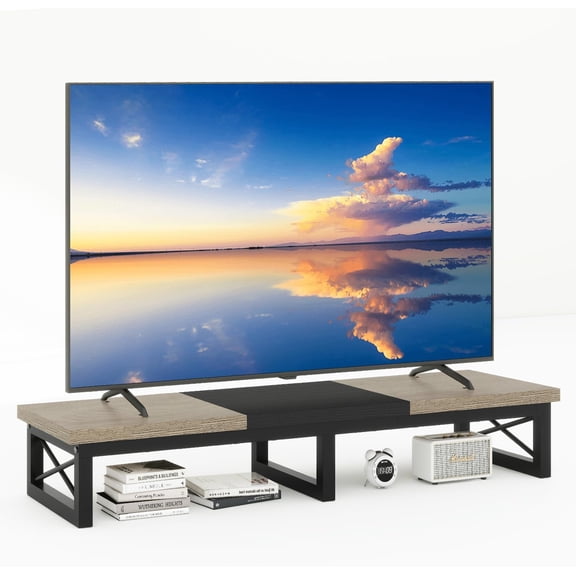 45 Inch TV Riser Stand for 32 to 60 Inch TVs with Storage and Steel Legs Greige Black