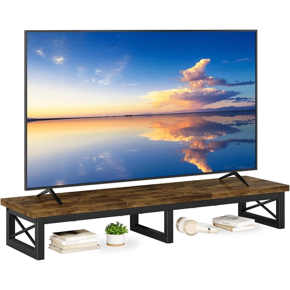 45 Inch TV Riser Stand for 32 to 60 Inch TVs with Storage and Steel Legs Rustic Brown