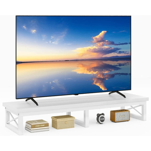 45 Inch TV Riser Stand for 32 to 60 Inch TVs with Storage and Steel Legs White