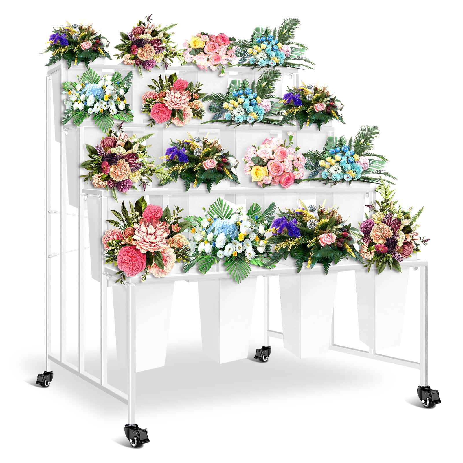 45 Inch Tall Flower Display Rack,4 Layers Metal Plant Stand with 16 ...