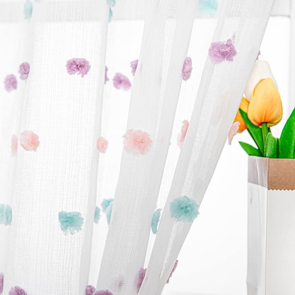 45 Inches Kitchen Curtasmall Window For Bathroom Cafe Bedroom Rainbow Pom Sheer Room Rod Pocket 2 Pieces Drapes 38 X 45 Inch Length