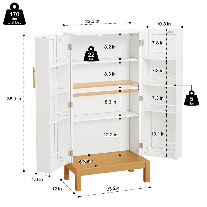45" Kitchen Food Pantry Storage with Doors and Adjustable