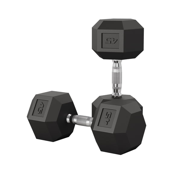 45 LB Hex Dumbbell Set of 2, Cast Iron Core with Rubber Coating, Textured Steel Handle for Strength Training