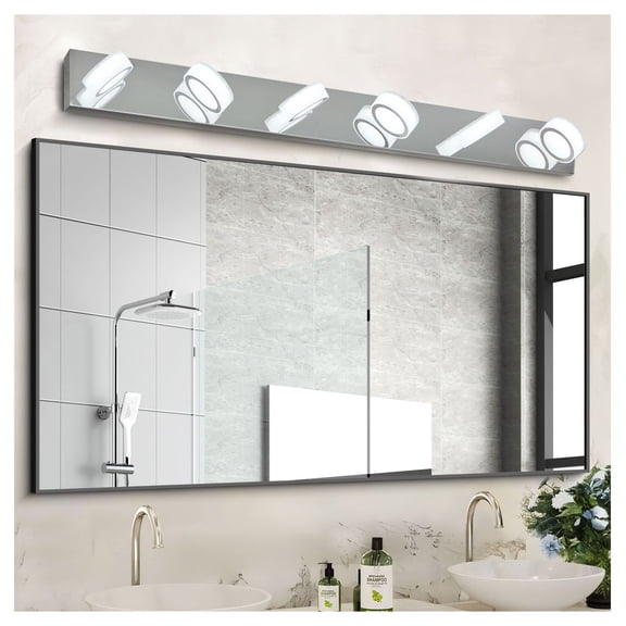 45" LED Vanity Light, Chrome 6-Light Bathroom Wall Sconce, Mirror & Shower Lighting, Modern Minimalist Fixture