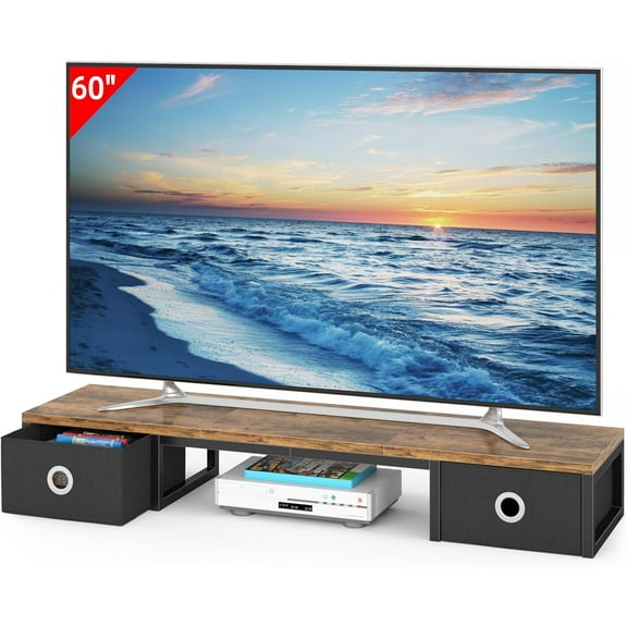 45" Large TV Riser with Fabric Drawers for 32-60 inch TV, TV Stand Riser with Steel Legs, Tabletop TV Riser Shelf, Monitor Stand Riser for Home Office, Rustic Brown