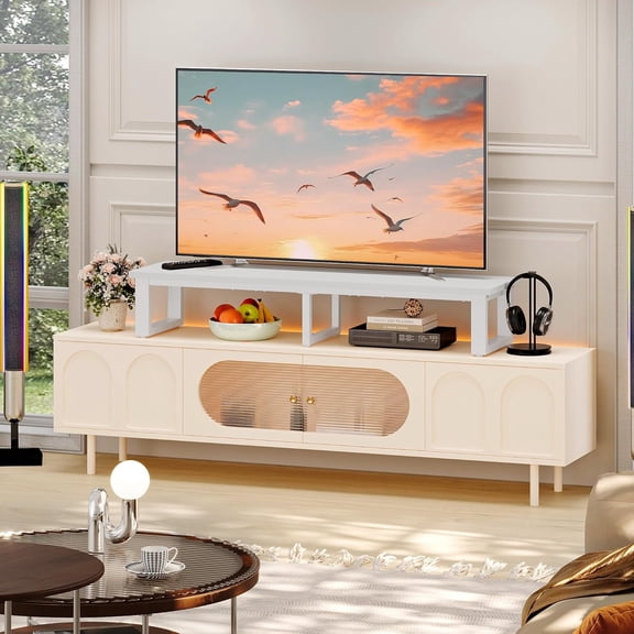 45 Inch Large TV Riser Stand with Steel , White Tabletop Monitor Shelf for Home Office Bedroom Living Room