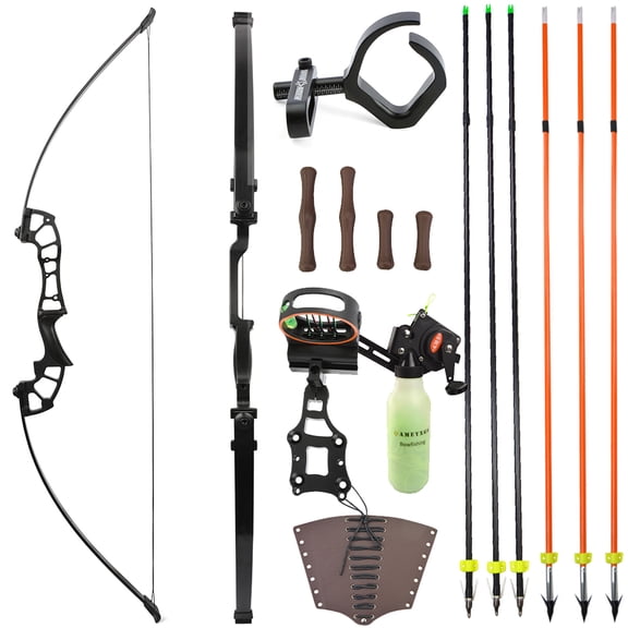 45 Lbs Straight Draw Fishing Bow Kit, Black Aluminum Magnesium Bow for Bowfishing Shooting