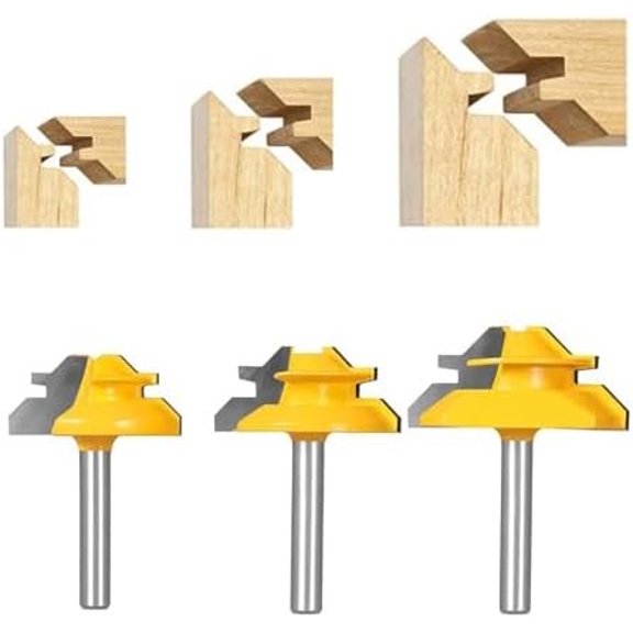 45 Lock Miter Router Bit 3- Set, for 31/64", 37/64",3/4", Height, 1/4 Inch Shank.Woodworking Tools Joint Router Bits