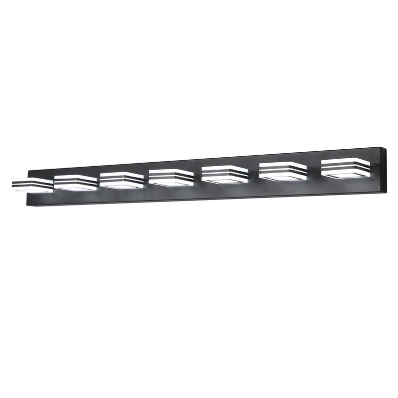 45" Modern 7-Light Black Sleek LED Vanity Light for Bathroom, Wall Mounted Dimmable Fixture with Iron Frame and Acrylic Shade, Ideal for Over Mirror Lighting