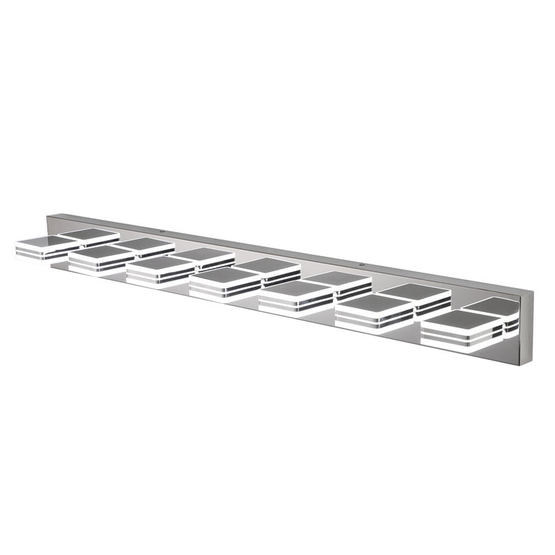 45" Modern Chrome 7-Light LED Vanity Light with Square Acrylic Shades, Hardwired Wall Mount Bathroom Lighting Fixture for Mirror, Powder Room, or Bedroom Décor