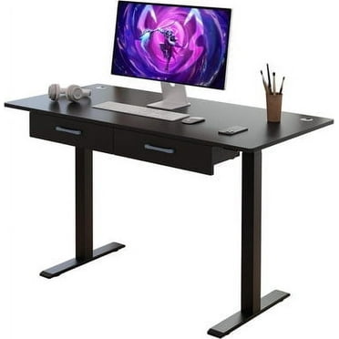 45" Office Electric Standing Desk with 2 Drawers Adjustable Height Desk Black