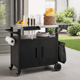 thumbnail image 1 of 45" Outdoor Grill Cart with Storage Cabinet, Metal Kitchen Island with Foldable Side Table, Stainless Steel Top, Wheels & Spice Rack, Waterproof Cover Included, Black, 1 of 28