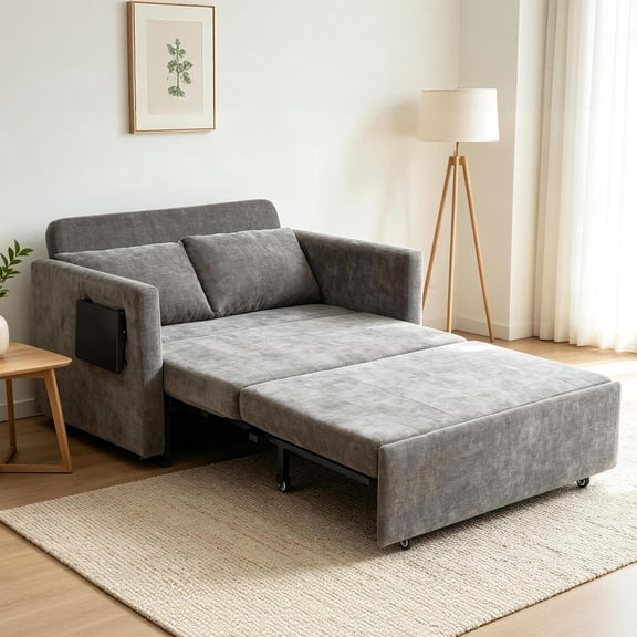 CoVibrant 45" Oversize 3-in-1 Pull Out Sleeper Chair Bed, Chenille Convertible Sofa Bed with Foldable Side Tray Table & Side Pocket for Apartment Small Space