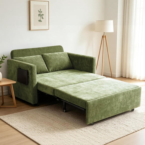 45" Oversize 3-in-1 Pull Out Sleeper Chair Bed, Chenille Convertible Single Sofa Bed with Foldable Side Tray Table & Side Pocket for Apartment Small Space