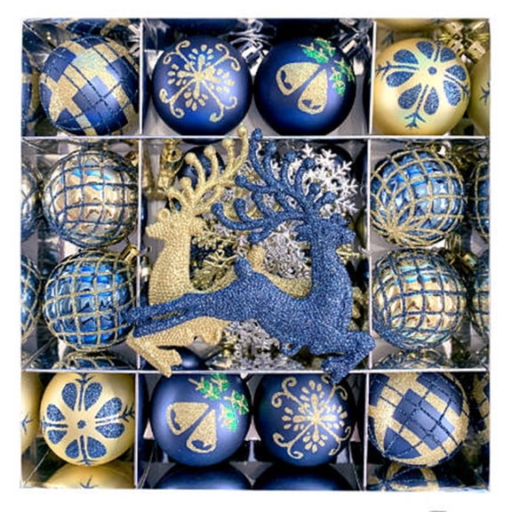 45 PCS Christmas Balls Ornaments Set Christmas Shatterproof Ornaments,for Christmas Tree, Painting & Glittering Hanging Ball for Party Event(Blue)