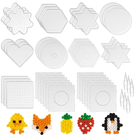 45 Pcs Fuse Bead Pegboards Set,5mm Craft Bead Boards with 39 Pattern Cards & 6 Tweezers,Creative Activity Kit,DIY Arts and Crafts Supplies
