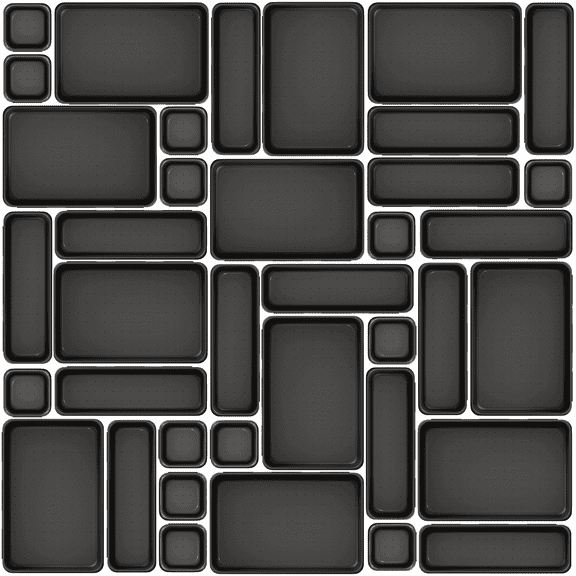 45 PCS Plastic Drawer Organizers Set, 3-Sizes Vanity and Makeup Organizer, Desk and bathroom Drawer Organizer Trays, Organizers and Storage for Makeup, Jewelry, Gadgets, Utensils, Black