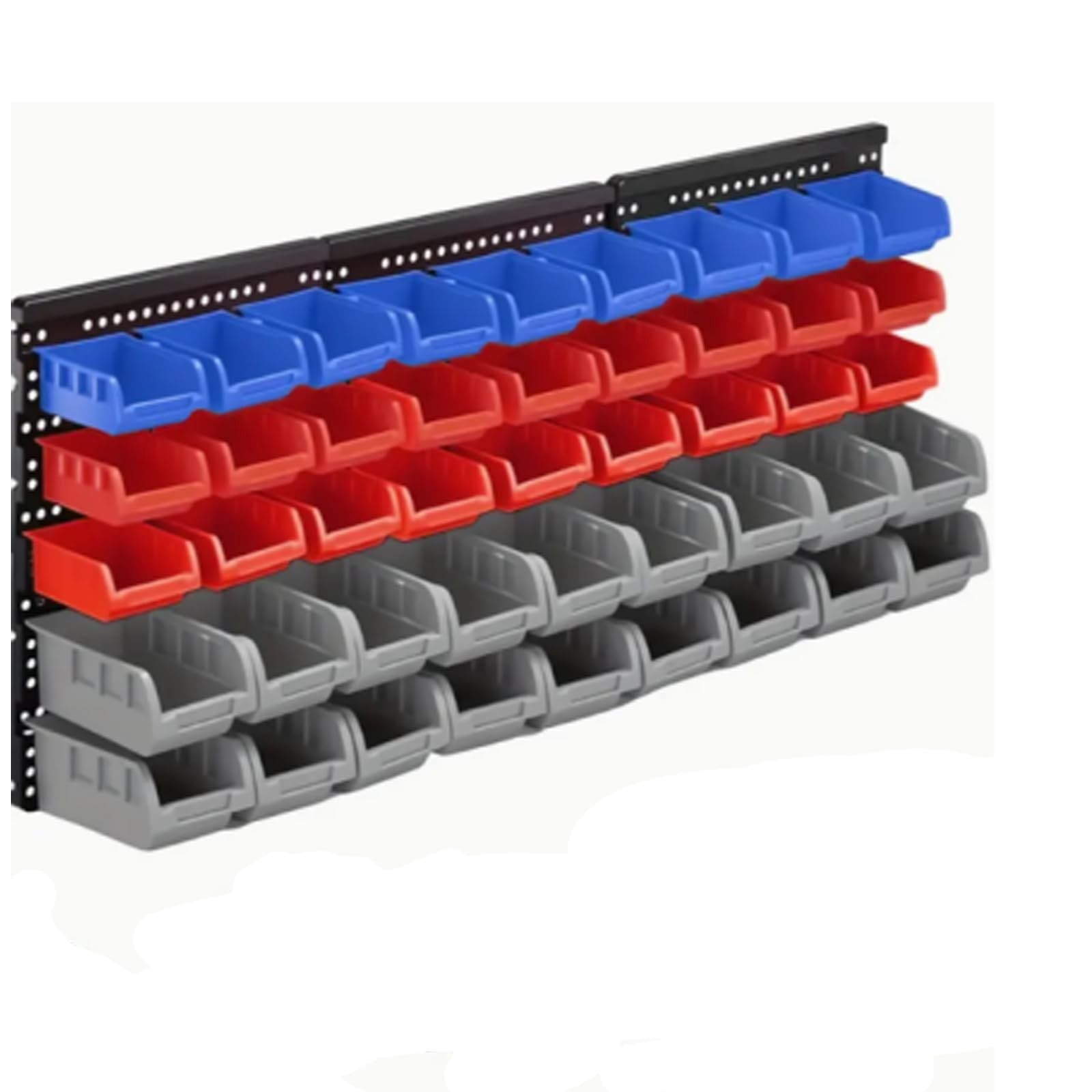 45 PCS Wall Mounted Storage Bins Organizer, Plastic Nuts & Bolts Organizer with Pegboard, Stackable Screw & Nail Storage Rack for Garage, Workshop, Craft & Hardware Parts (Black,Red,Blue,Gray)