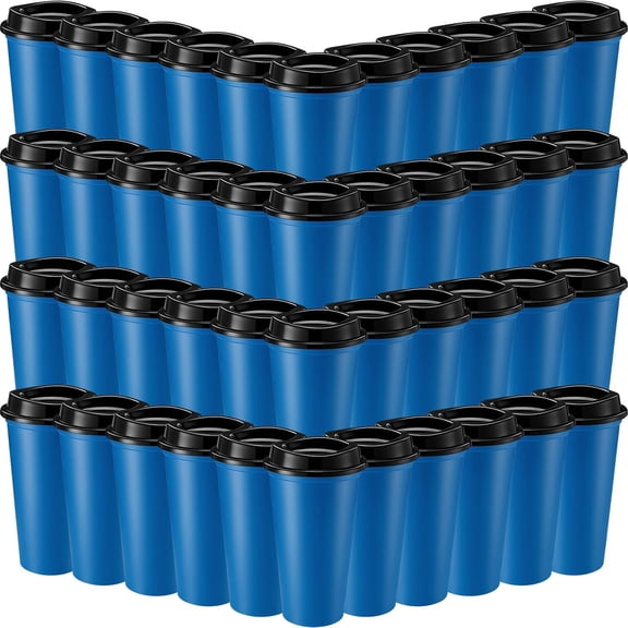 45 Pack 16 oz Reusable Coffee Cups with Lids Water Bottle Iced Coffee Travel Mug Reusable Portable Plastic Tea Tumblers Bulk for Hot and Cold Drinks Birthdays Party(Classic,Navy Blue)
